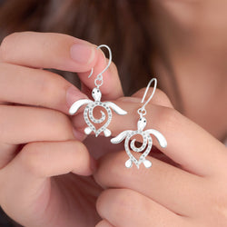 CZ Spiral Shell Turtle Dangling Earrings Silver Drop Earrings