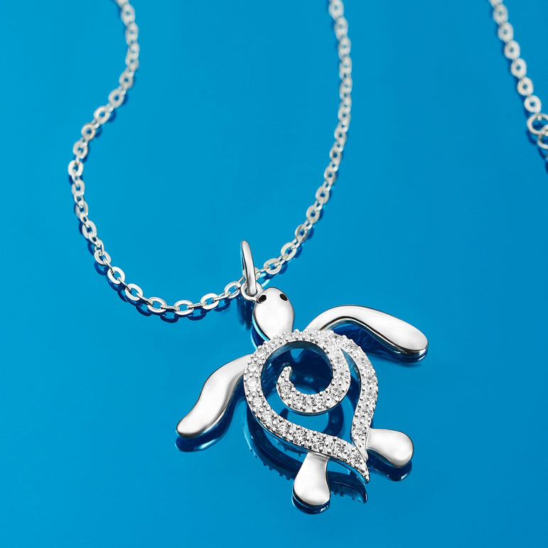CZ Spiral Shell Turtle Sterling Silver Necklace Pendant Necklace