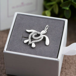 CZ Spiral Shell Turtle Sterling Silver Pendant Pendant