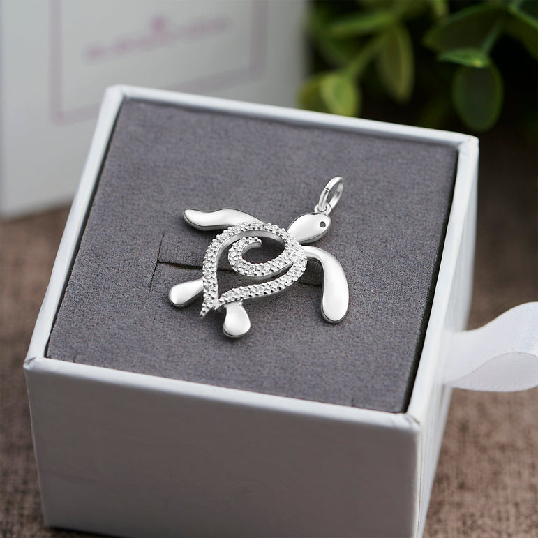 CZ Spiral Shell Turtle Sterling Silver Pendant Pendant