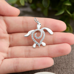 CZ Spiral Shell Turtle Sterling Silver Pendant Pendant