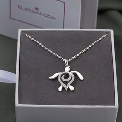 CZ Spiral Shell Turtle Sterling Silver Necklace Pendant Necklace