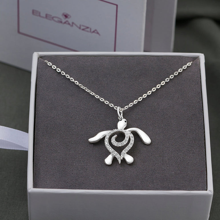 CZ Spiral Shell Turtle Sterling Silver Necklace Pendant Necklace
