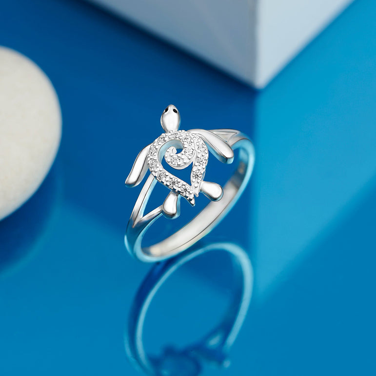 CZ Spiral Shell Turtle Sterling Silver Ring Ring