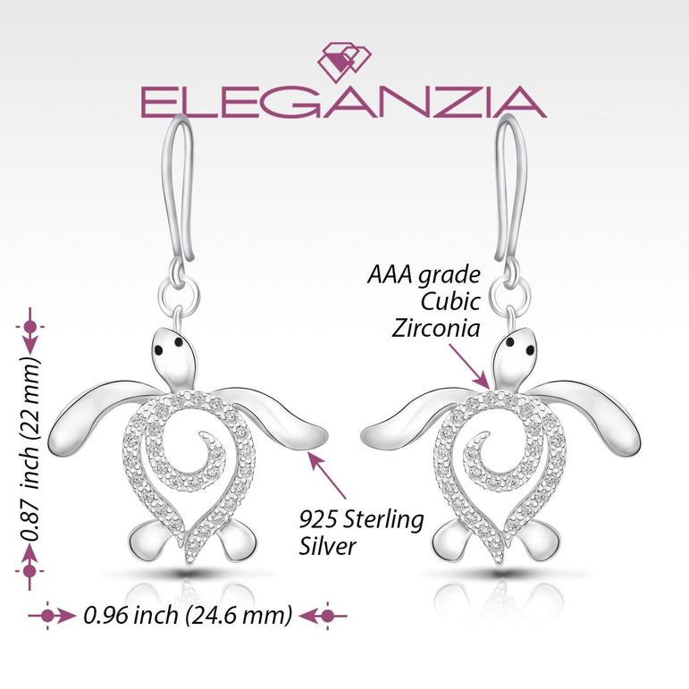 CZ Spiral Shell Turtle Dangling Earrings Silver Drop Earrings