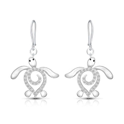 CZ Spiral Shell Turtle Dangling Earrings Silver Drop Earrings