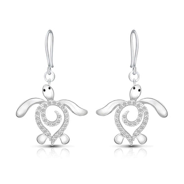 CZ Spiral Shell Turtle Dangling Earrings Silver Drop Earrings