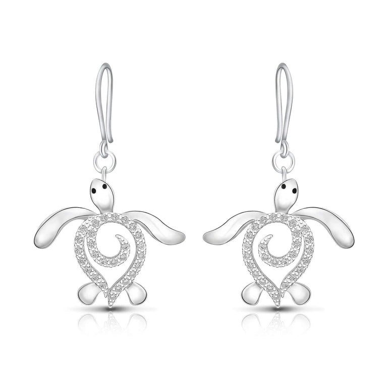 CZ Spiral Shell Turtle Dangling Earrings Silver Drop Earrings