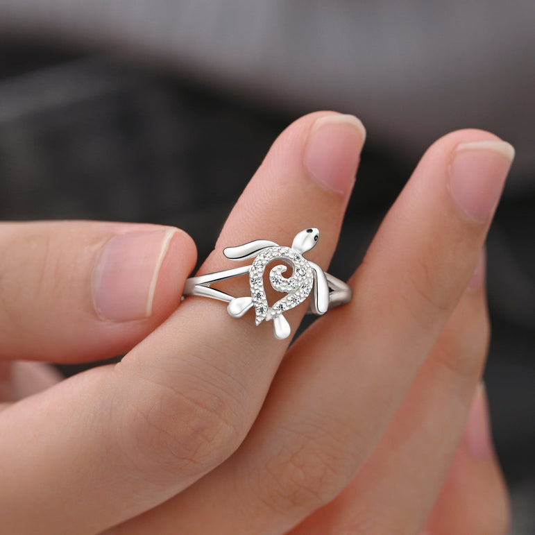 CZ Spiral Shell Turtle Sterling Silver Ring Ring