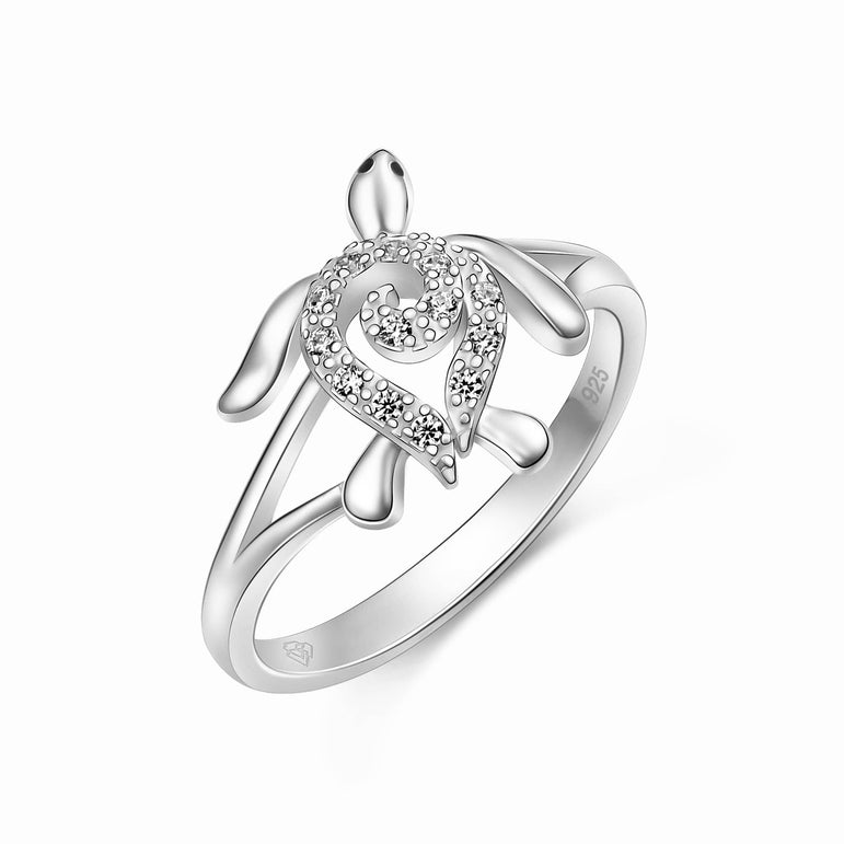CZ Spiral Shell Turtle Sterling Silver Ring Ring