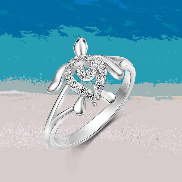 CZ Spiral Shell Turtle Sterling Silver Ring Ring