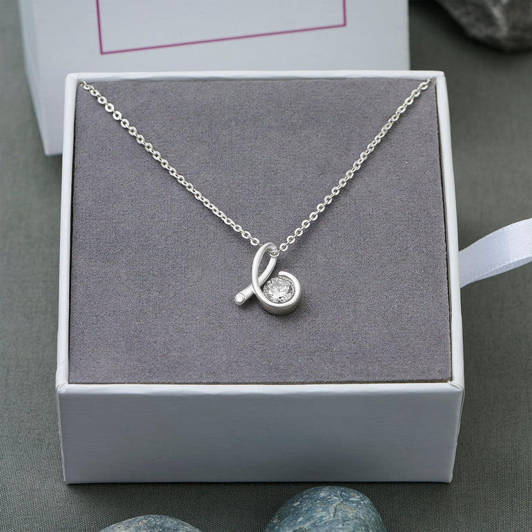 CZ Twist Swirl Tear Drop Necklace Silver Pendant Necklace