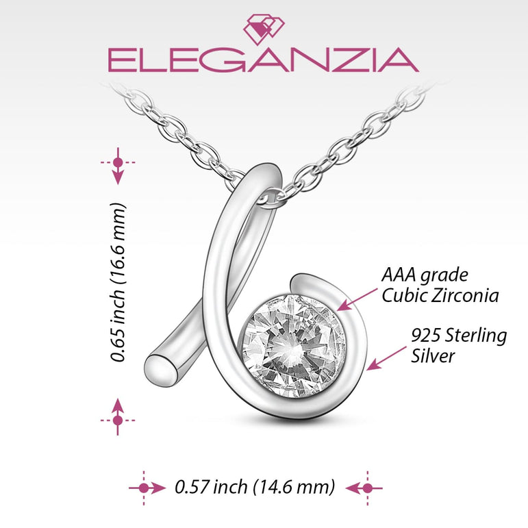CZ Twist Swirl Tear Drop Necklace Silver Pendant Necklace