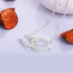 CZ Lucky Double Horseshoe Necklace Sterling Silver Pendant Necklace