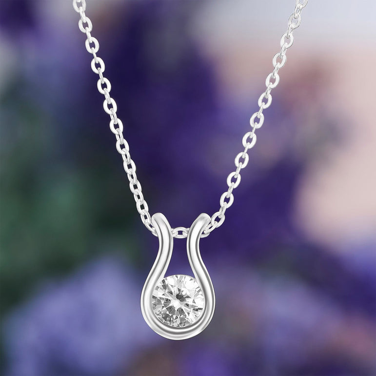 Lyre Horseshoe Cubic Zirconia Necklace Sterling Silver Pendant Necklace