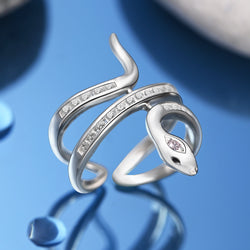 Pink CZ Coiling Snake Ring Silver Adjustable Ring