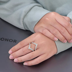 Chevron Ring Double CZ V Shape Ring Silver Adjustable Adjustable Ring