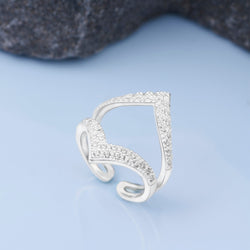 Chevron Ring Double CZ V Shape Ring Silver Adjustable Adjustable Ring