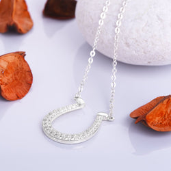 Lucky Horseshoe Necklace Sterling Silver with CZ Pendant Necklace