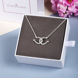 CZ Lucky Double Horseshoe Necklace Sterling Silver Pendant Necklace