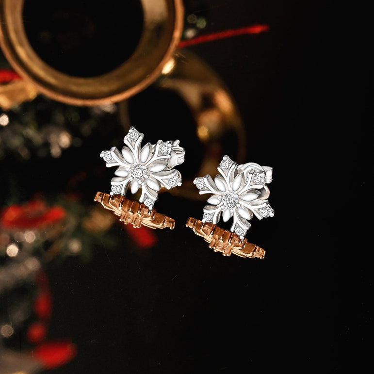 Sterling Silver Snowflake Earrings CZ Stud Earrings Stud Earrings