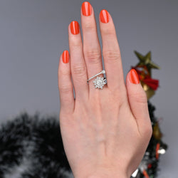 CZ Winter Star Silver Snowflake Ring Adjustable Ring