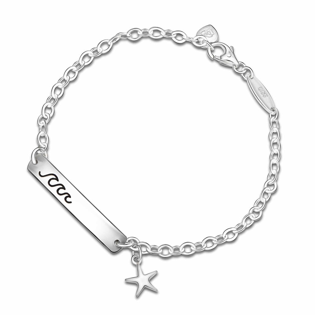 Summer Wave Sterling Silver Bracelet with Starfish Rhodium Plated