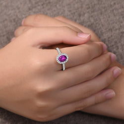 Amethyst Engagement Ring Vintage Halo Ring Wedding Band Promise Ring