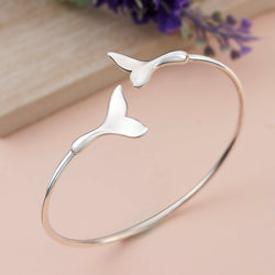 Whale Tail Silver Bangle Bracelet Adjustable Bangle