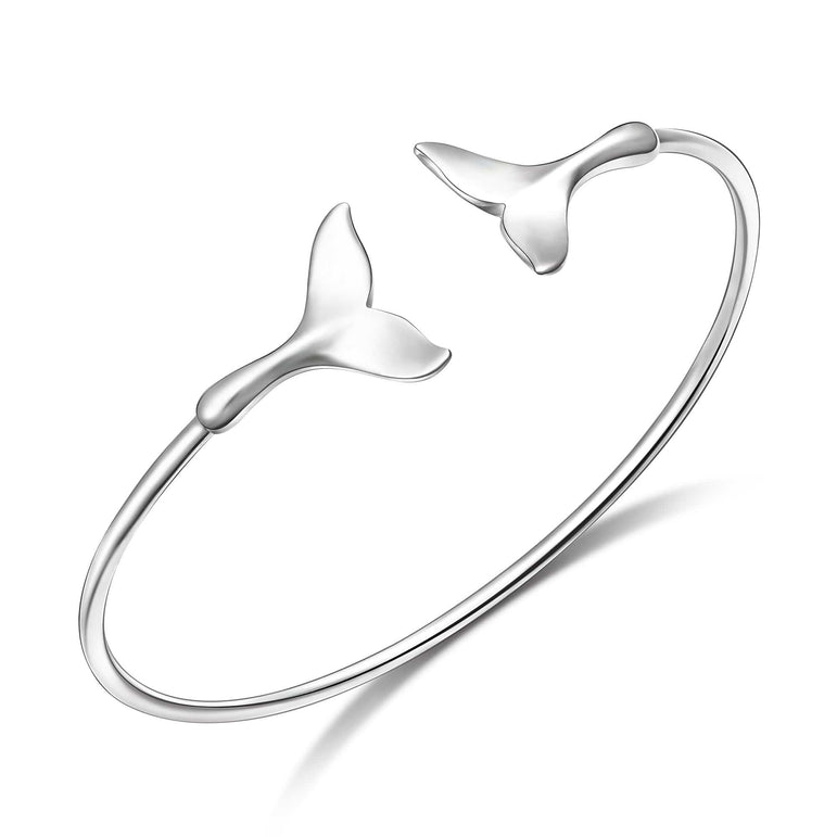 Whale Tail Silver Bangle Bracelet Adjustable Bangle