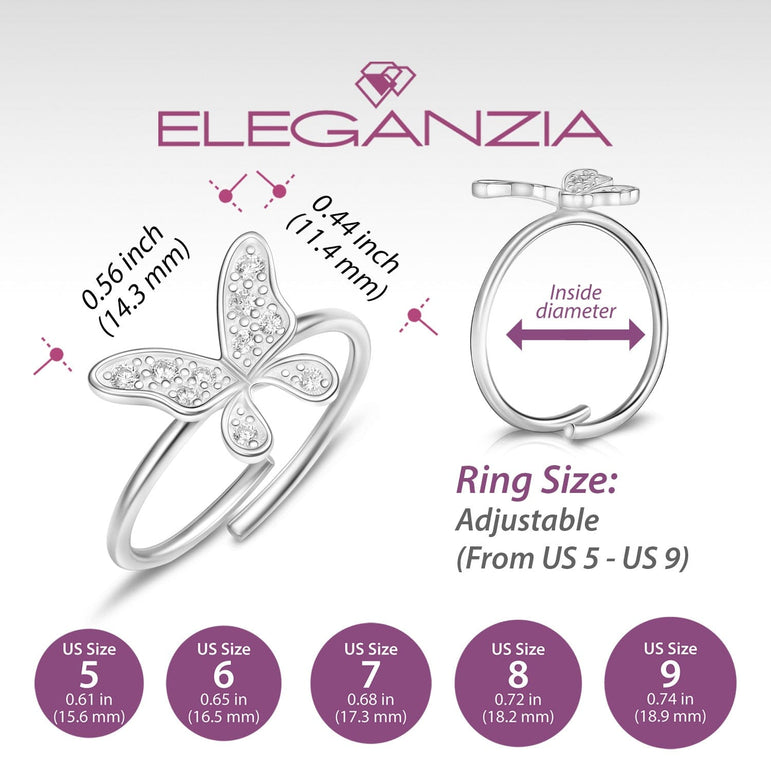 Dazzling CZ Butterfly Sterling Silver Ring Adjustable Ring