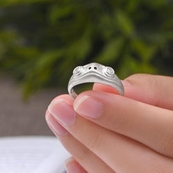 Open White CZ Adjustable Frog Ring Sterling Silver Ring