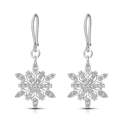 Winter CZ Snowflake Drop Earrings Silver Drop Earrings