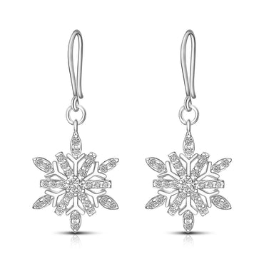 Winter CZ Snowflake Drop Earrings Silver Drop Earrings
