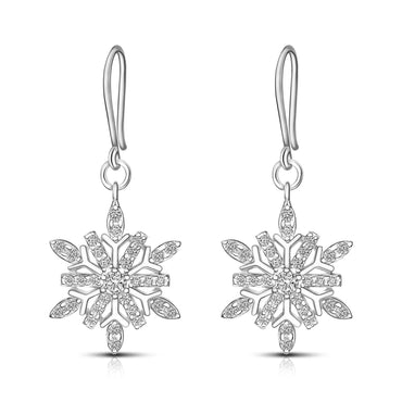 Winter CZ Snowflake Drop Earrings Silver Drop Earrings