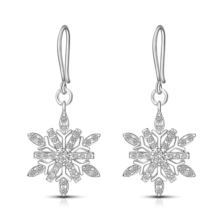 Winter CZ Snowflake Drop Earrings Silver Drop Earrings