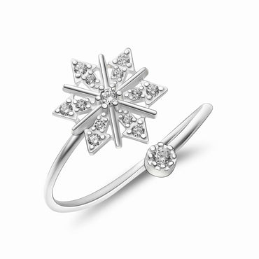CZ Winter Star Silver Snowflake Ring Adjustable Ring