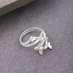 Four Flying Butterfly Ring Silver Adjustable with CZ Adjustable Ring