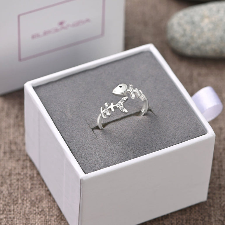 Fishbone Sterling Silver Ring with Stones Ring