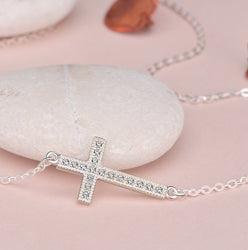 Classic Sideways Cross Necklace Sterling Silver Pendant Necklace