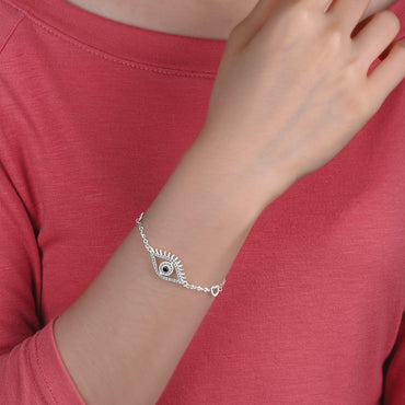 CZ Regal Evil Eye Bracelet with Lashes Sterling Silver Bracelet