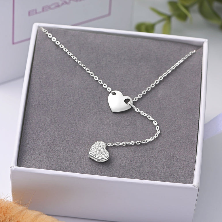 Entangled Heart Necklace Silver Adjustable Y Necklace Pendant Necklace