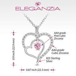 Triple Heart Necklace Sterling Silver with Pink CZ Pendant Necklace