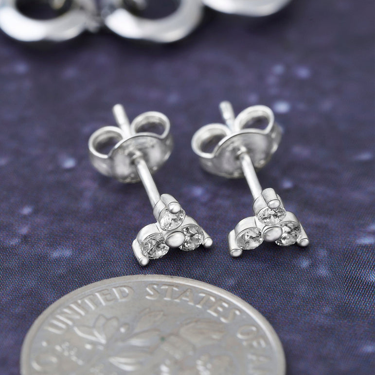 Three Petal Flower CZ Stud Earrings Sterling Silver Stud Earrings
