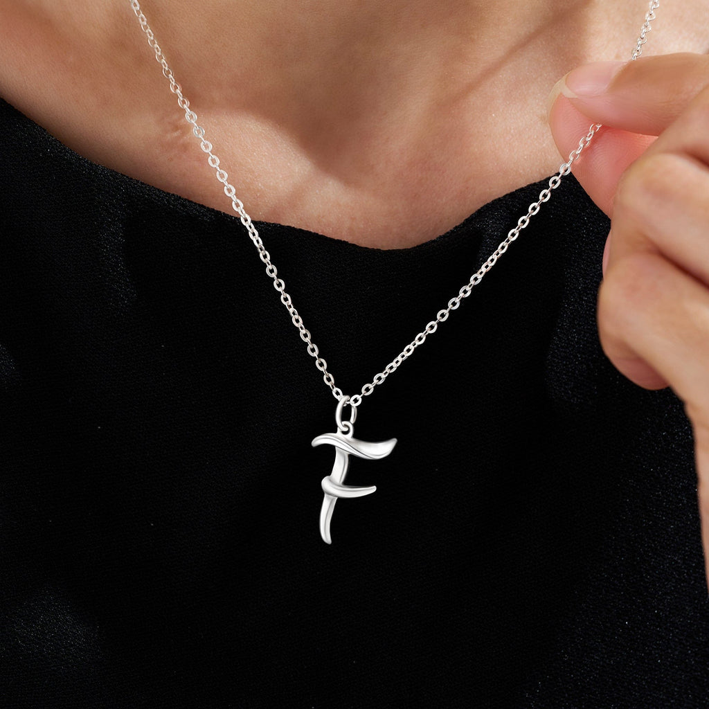 Cursive F Neclace Cursive Letter Necklace Silver, 18