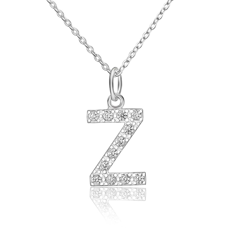 CZ Initial Necklaces Sterling Silver, 16"-18" Pendant Necklace