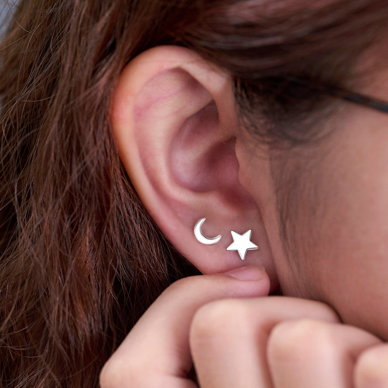 Tiny Crescent Moon Earrings Stud Sterling Silver Stud Earrings