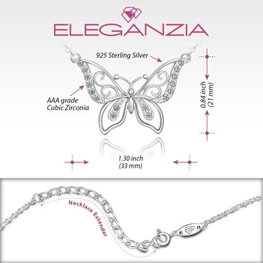 CZ Butterfly Necklace Sterling Silver Pendant Necklace