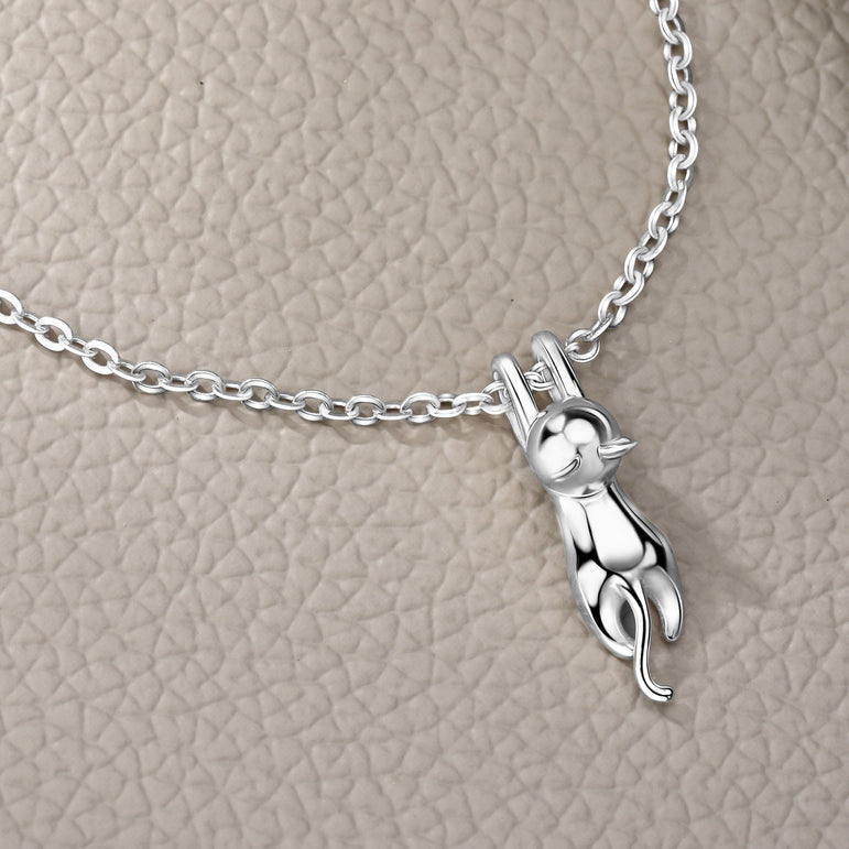 Hanging Cat Necklace Sterling Silver Pendant Necklace
