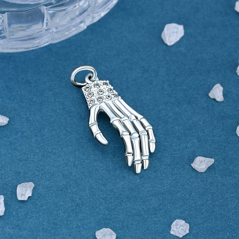Skeleton Hand Ringing Bell Sterling Silver Skeleton Hand Pendant - Eleganzia Jewelry